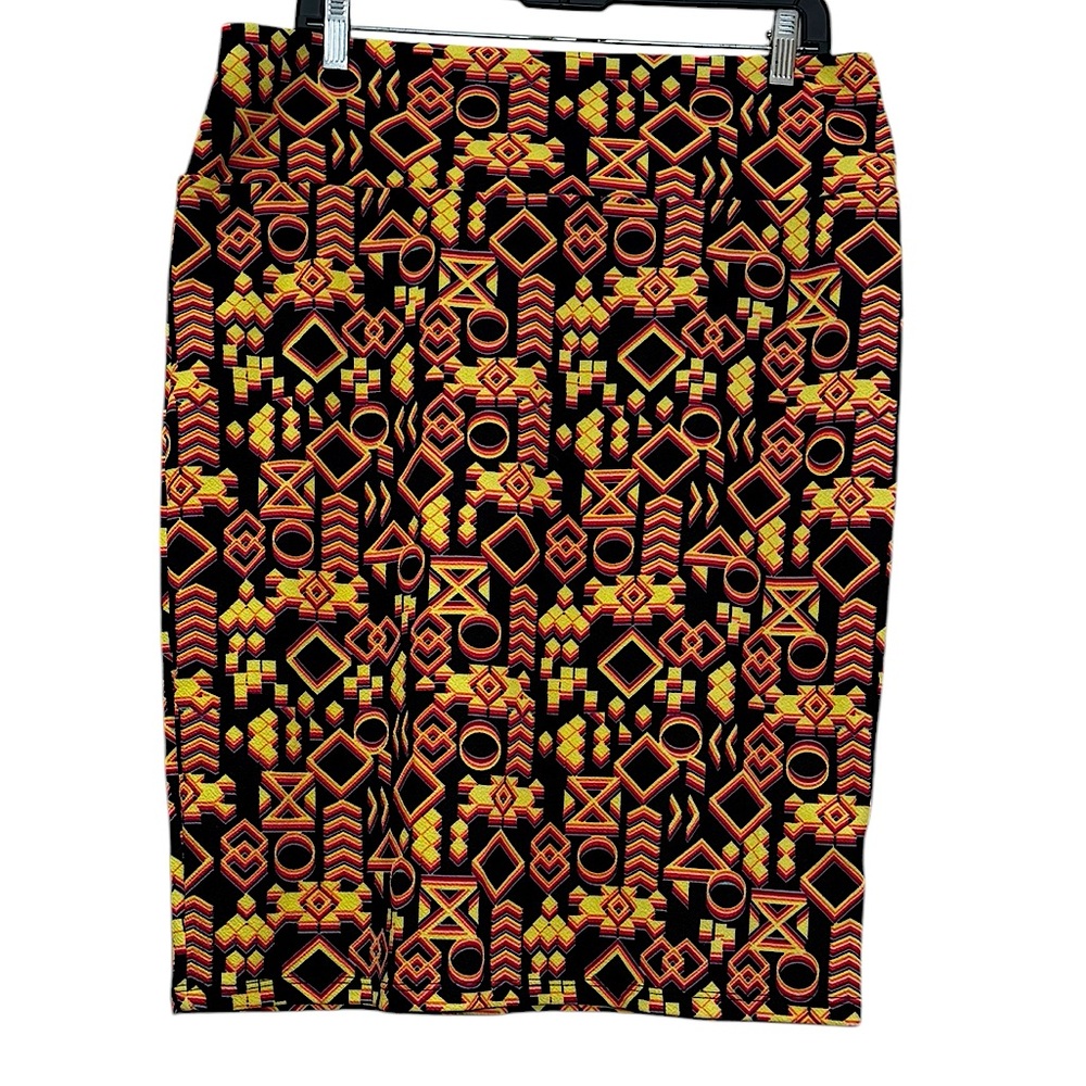 LuLaRoe Cassie black yellow pink colorful geometric pencil skirt size XL